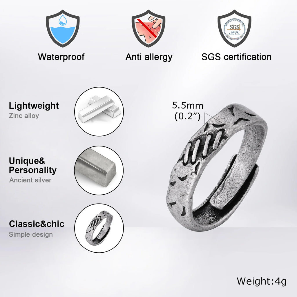 Grey Scar Rings for Men Boys,Retro Charm Metal Adjustable Ring Free Size Ring,New Fashion Jewelry Accessories Gifts