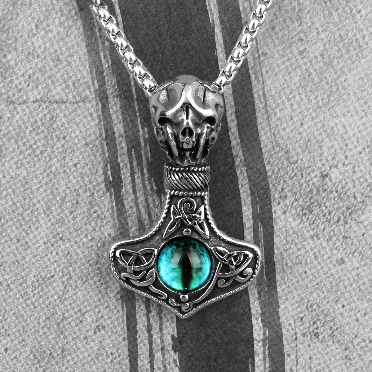 PENDRA Evil Eye Skull Steel Necklace