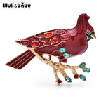 PENDRA Enamel North American Cardinals Bird on Crystal Tee Branch Brooch