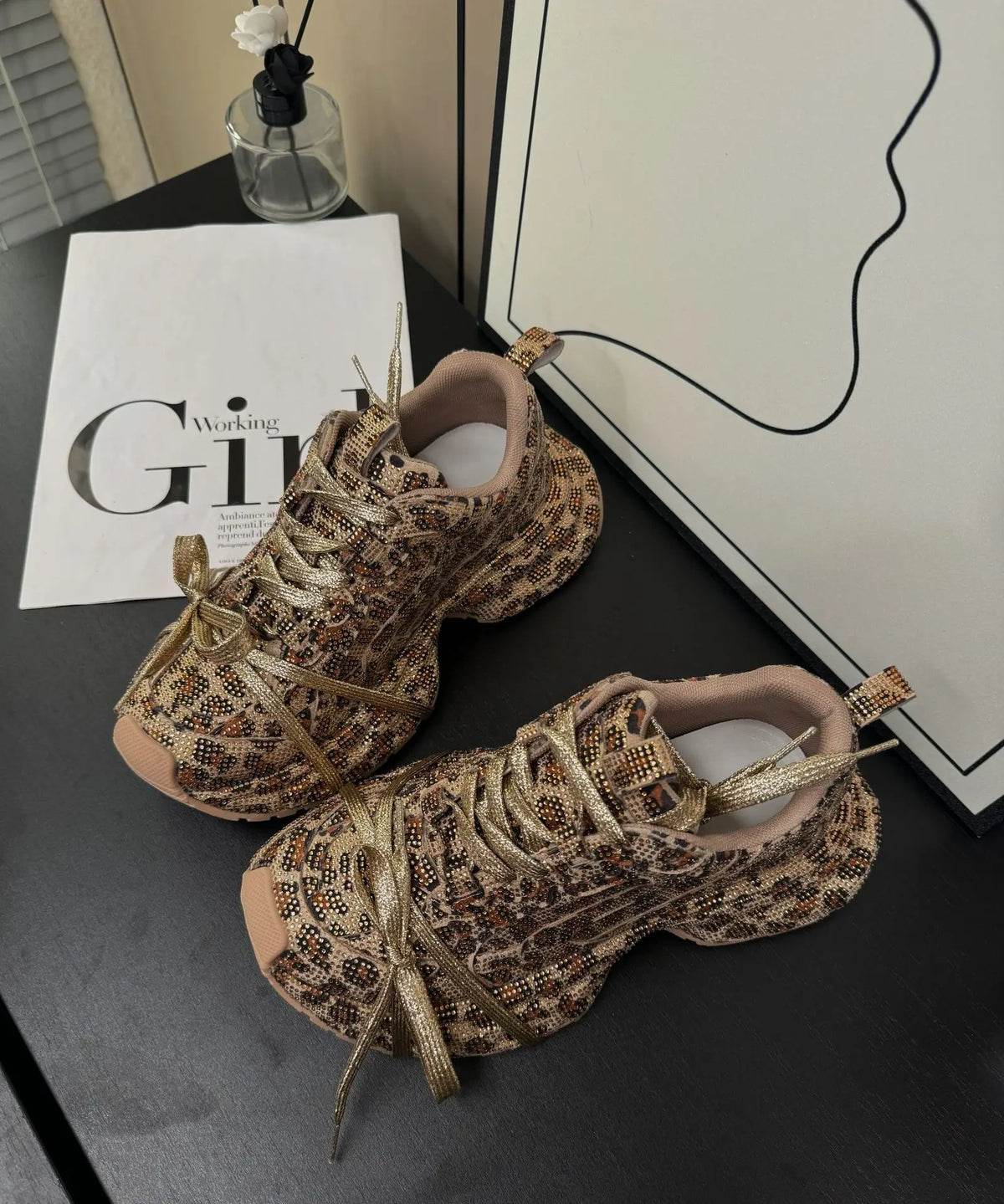 PENDRA Leopard Gold Diamond Shoes