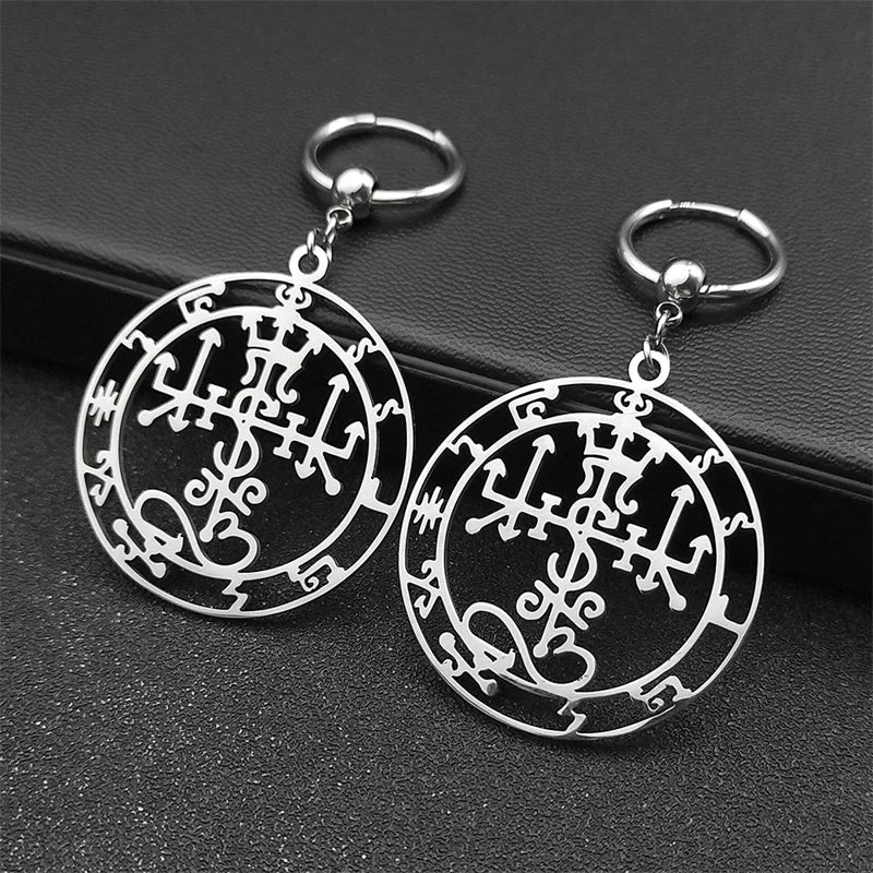 Gothic Symbol of Satan Hoop Earrings for Women Stainless Steel Silver Color Solomon Demon Seal Dangle Earring Jewelry E3592S06