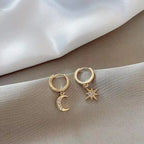 VENTFILLE 925 Sterling Silver CZ Star Moon Asymmetric Hoop Earrings for Women Girls Gold Silver Color Party Jewelry Gifts