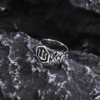 Mprainbow Mens Tridant Signet Ring, Waterproof Stainless Steel Geometric Top Stamp Finger Band, Rock Punk Gifts for Him Jewelry