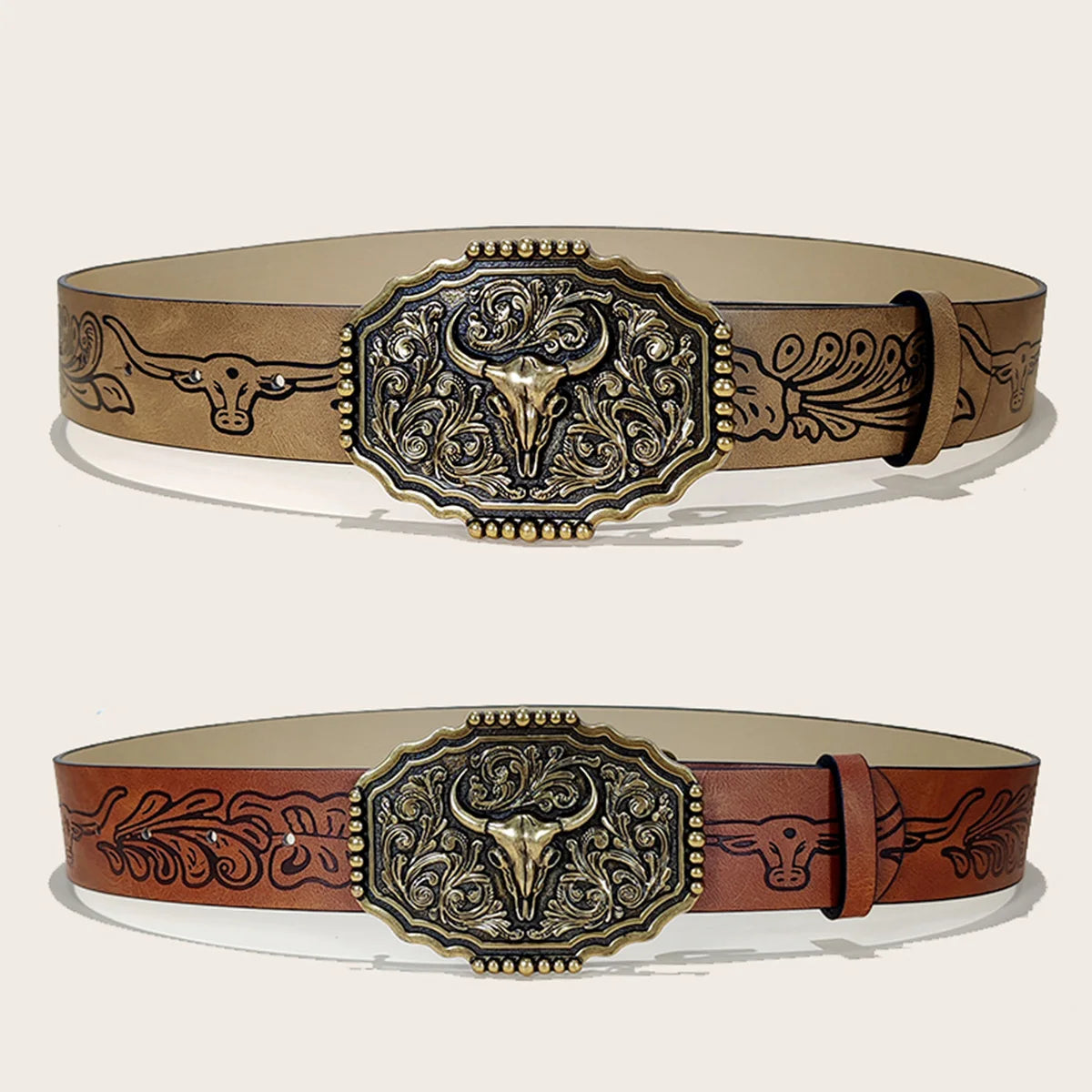 Western Cowboy PU Leather Belt For Men and Women Bull Decoration Waist Strap Punk Accessories Luxury Designer Jeans Belt
