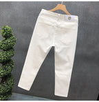 High-Quality Korean Street Men's Slim Jeans for Spring and Autumn with Denim Fabric and Casual Solid White Black Punk Trousers