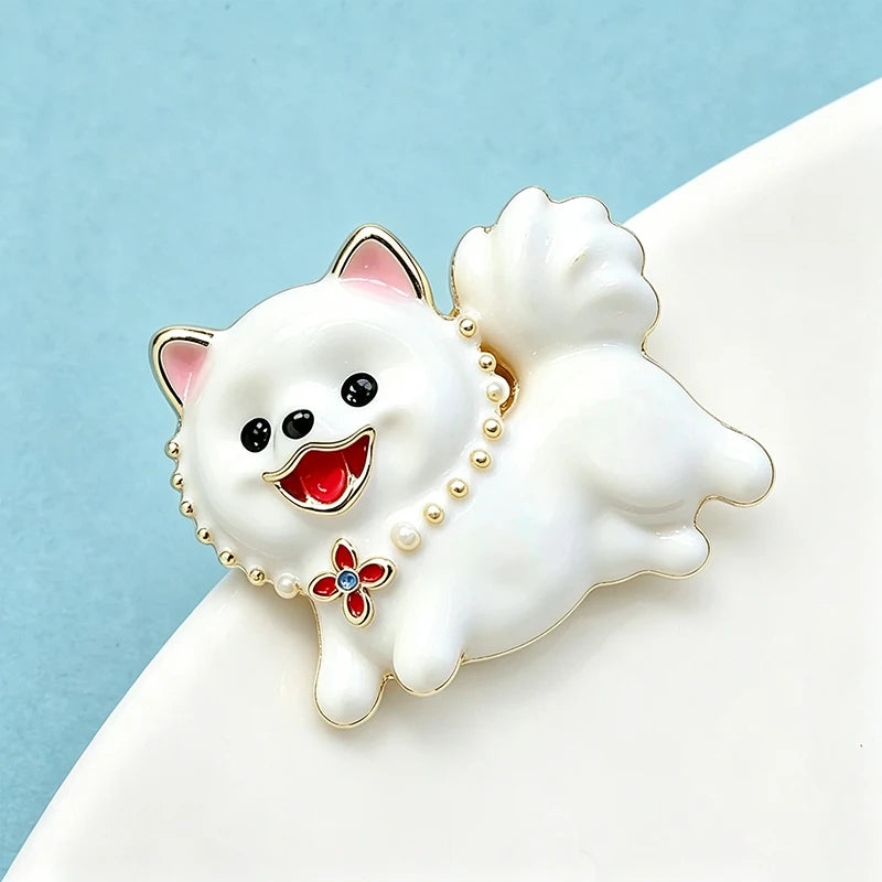 PENDRA Snowpup Enamel Running Dog Brooch