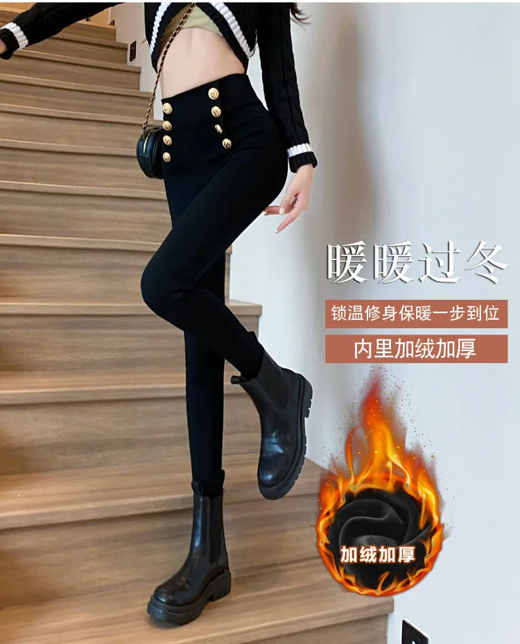 Fashion Women's Trousers 2023 Autumn New High-elastic Double-breasted Tight-fitting High-waisted Slimming Pants Women's Pants