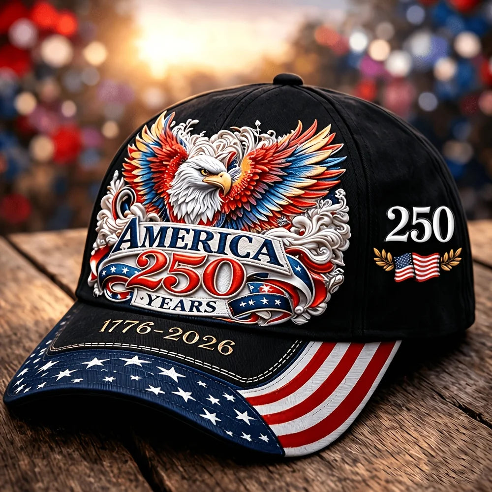 Printed Baseball Cap: United States of America 250th Anniversary Patriotic Eagle Independence Celebration 1776-2026 | American