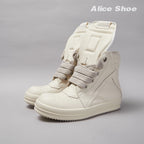 PENDRA White Geobasket White Leather High-Top Zip Thick-Sole Ankle Boots
