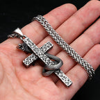PENDRA Serpentcross Stainless Steel Snake Cross Pendant