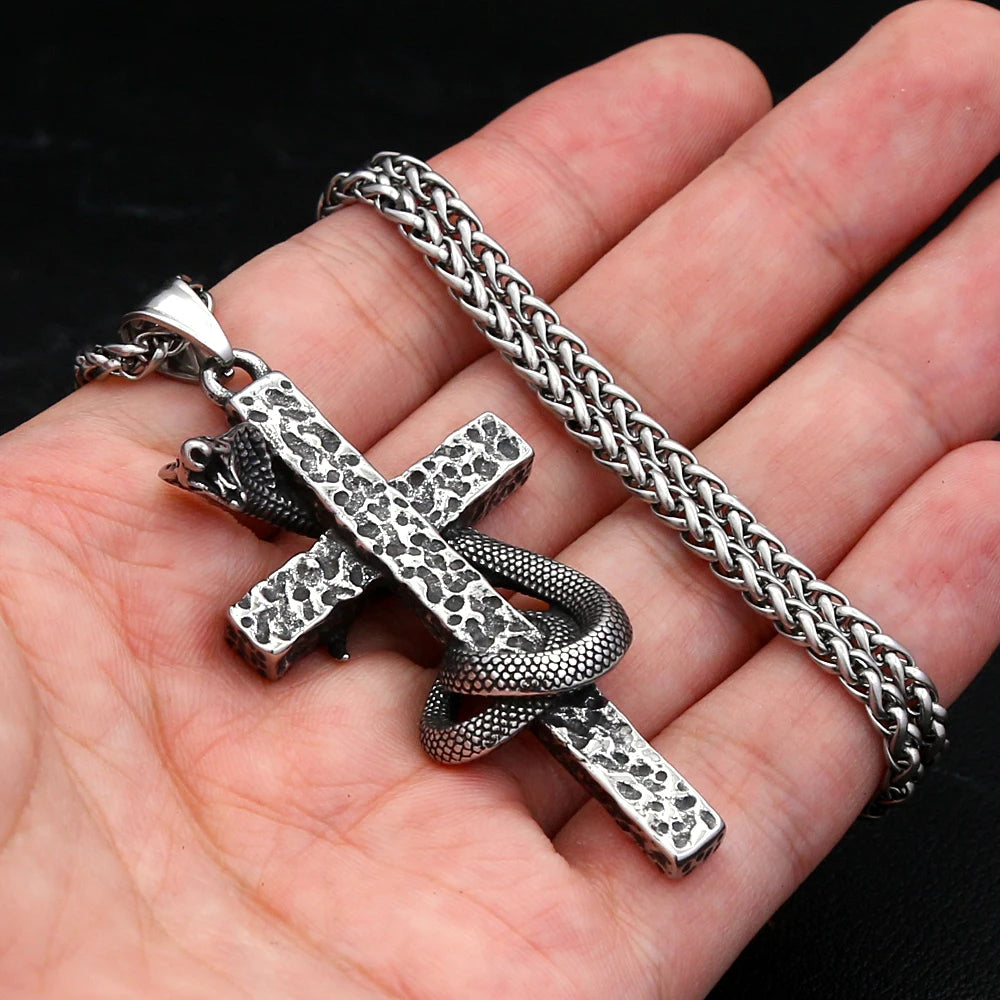 PENDRA Serpentcross Stainless Steel Snake Cross Pendant