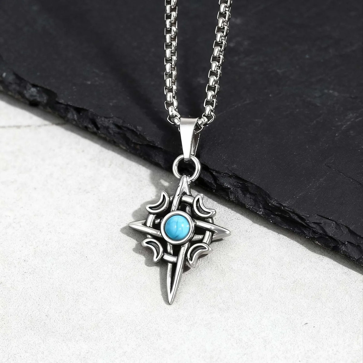 Vintage Viking Celtic Knot Necklace for Men,Stailess Steel Natural Stone Necklace,Punk Healing Jewelry Gift