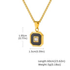 Stylish Square Pendant Necklaces for Men,Small Geometric Natural Stone Stainless Steel Pendant,Center Zircon Collars Gift