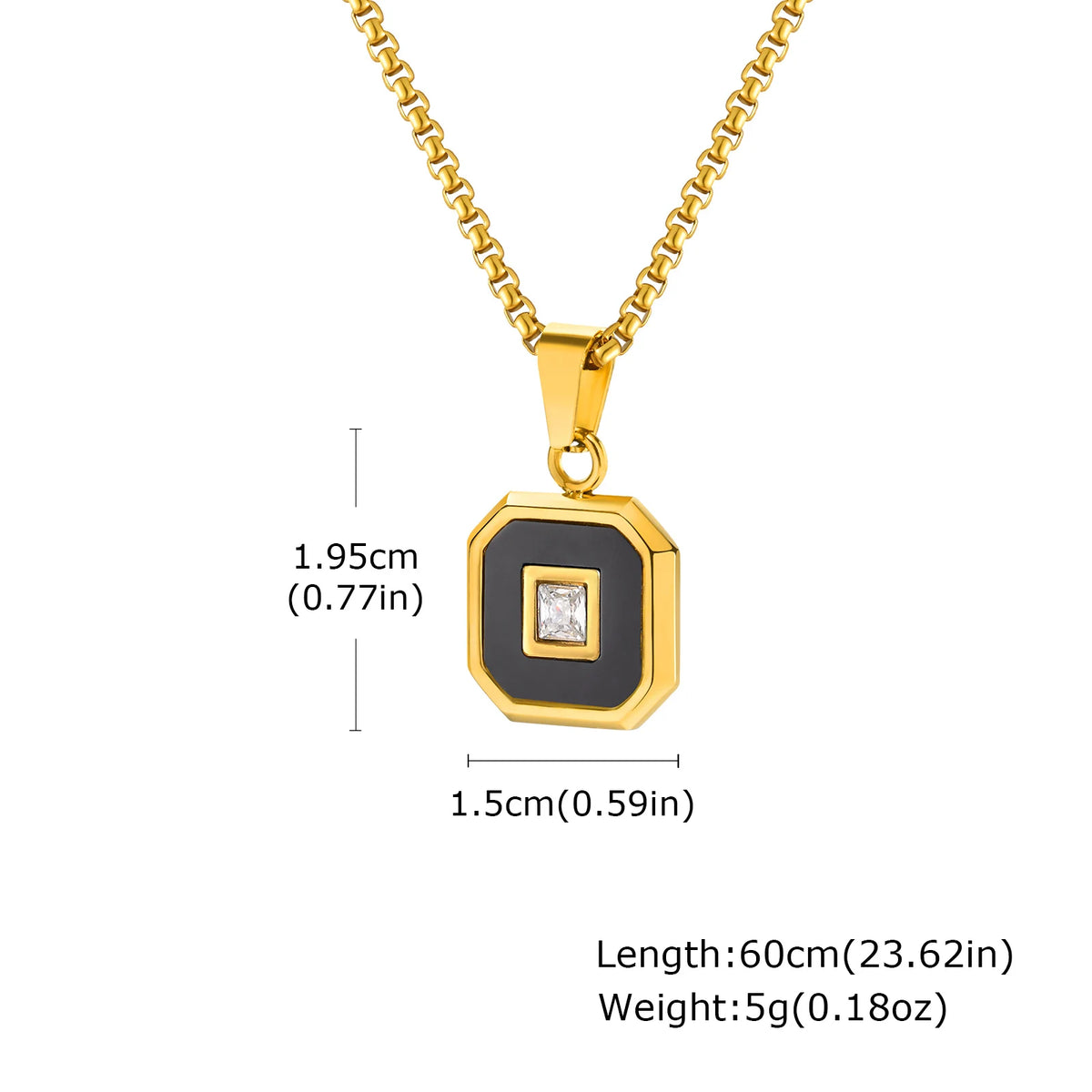 Stylish Square Pendant Necklaces for Men,Small Geometric Natural Stone Stainless Steel Pendant,Center Zircon Collars Gift