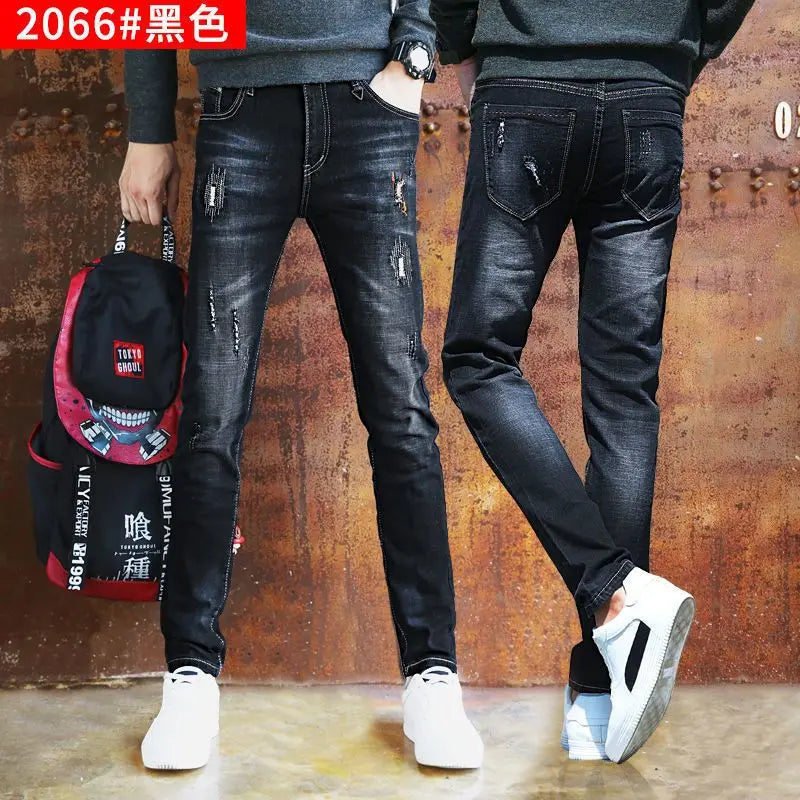Autumn Winter Brushed Cowboy Luxury Slim Designer Clothes Male Korean Style Denim Skinny Plush Grey Jean Pants Trousers for Men