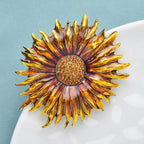PENDRA Sunbrowna Enamel Brown Sunflower Brooch