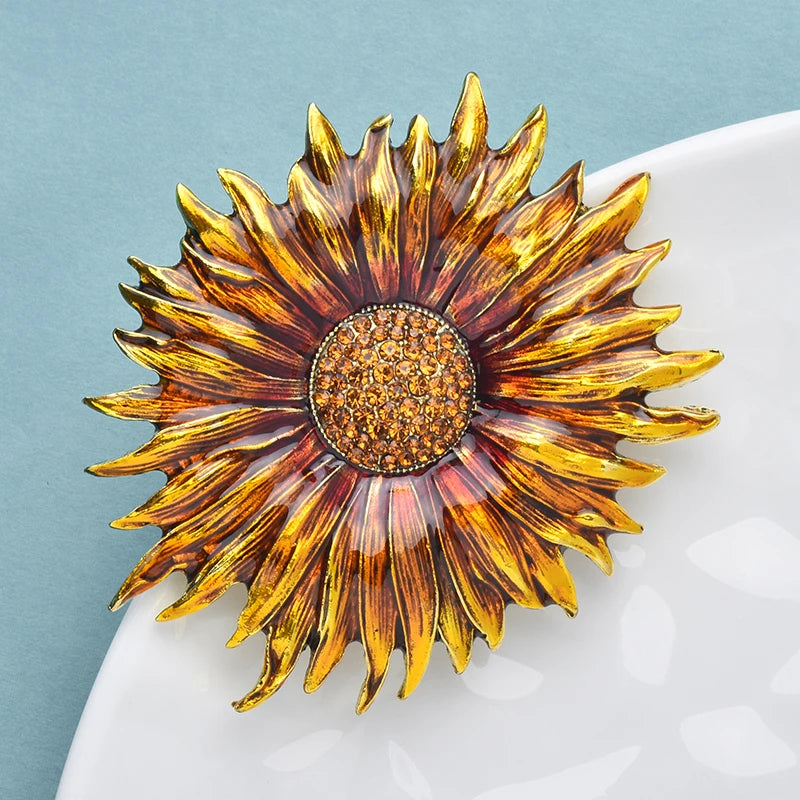 PENDRA Sunbrowna Enamel Brown Sunflower Brooch