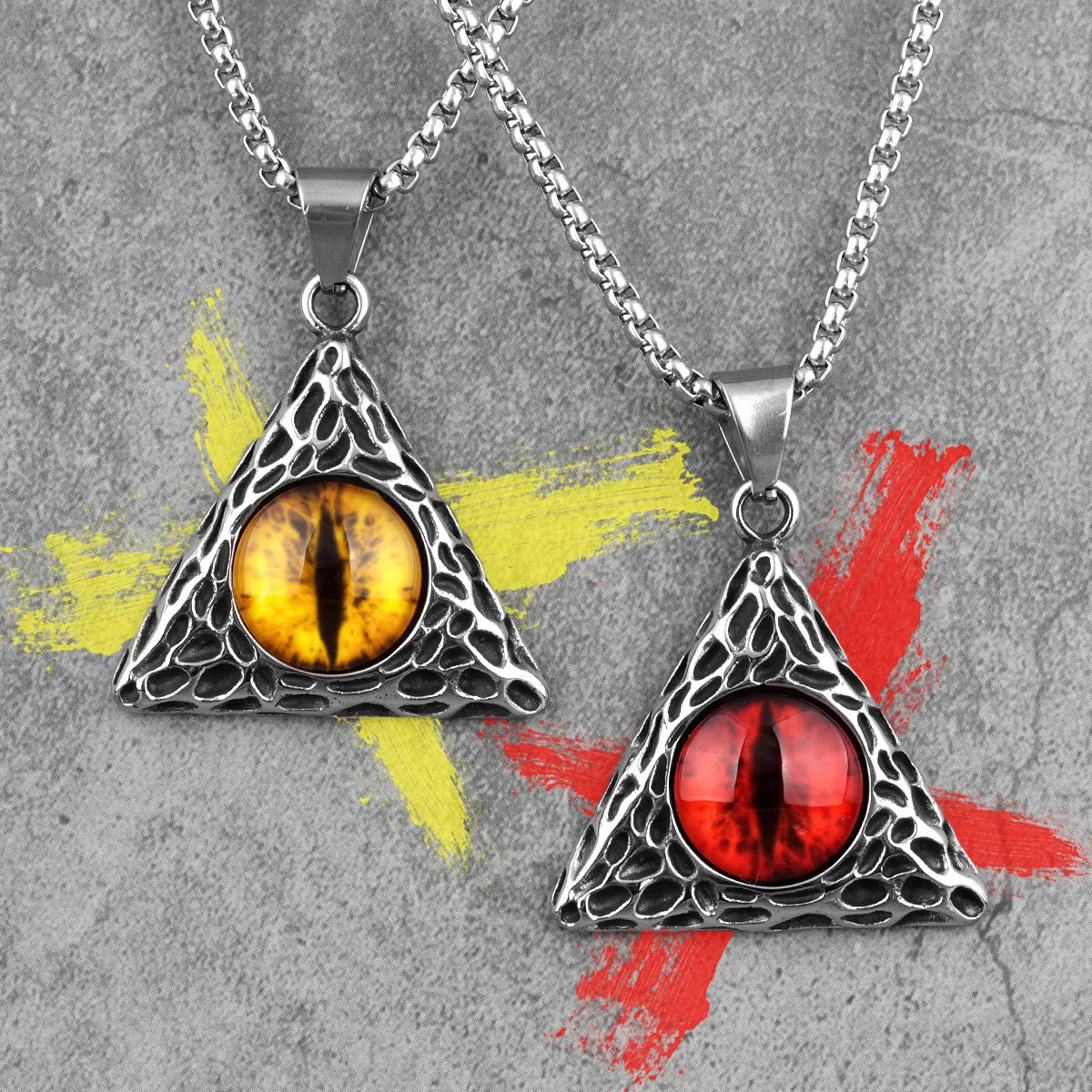 Demon Red Yellow Eye Long Men Necklaces Pendants Chain Punk for Boyfriend Male Stainless Steel Jewelry Creativity Gift Wholesale