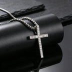 Hip Hop Men Zircon Cross Necklace,Punk Street Cross Metal Pendant Necklace,Charm Jewelry Gift for Him Dad