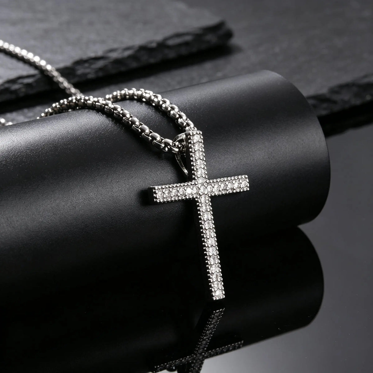 Hip Hop Men Zircon Cross Necklace,Punk Street Cross Metal Pendant Necklace,Charm Jewelry Gift for Him Dad