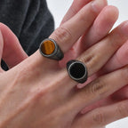 Mens Punk Round Gemstone Rings,Stainless Steel Scales Tiger Eye Ring Signet Ring,Stylish Hiphop Jewelry Gift for Him Boys
