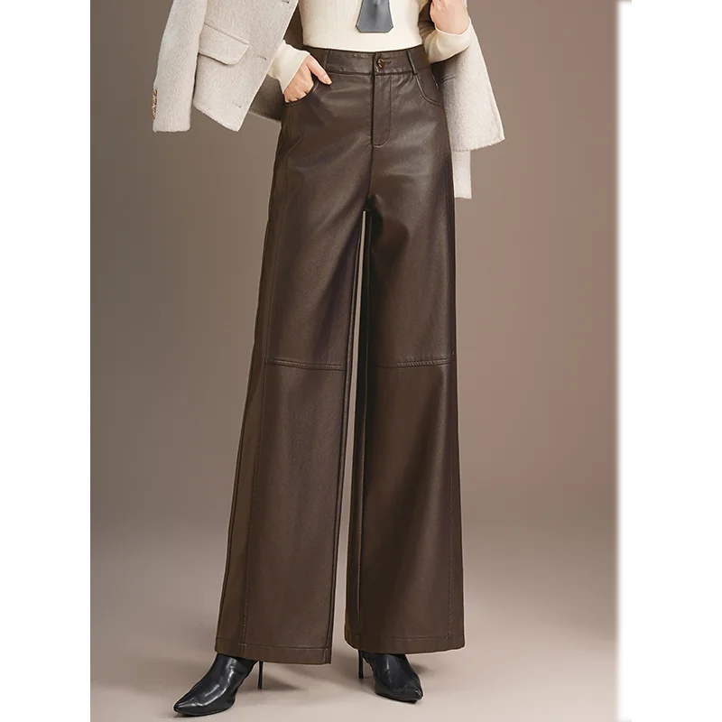 PENDRA Warm Drape Wide Leg PU Leather Pants