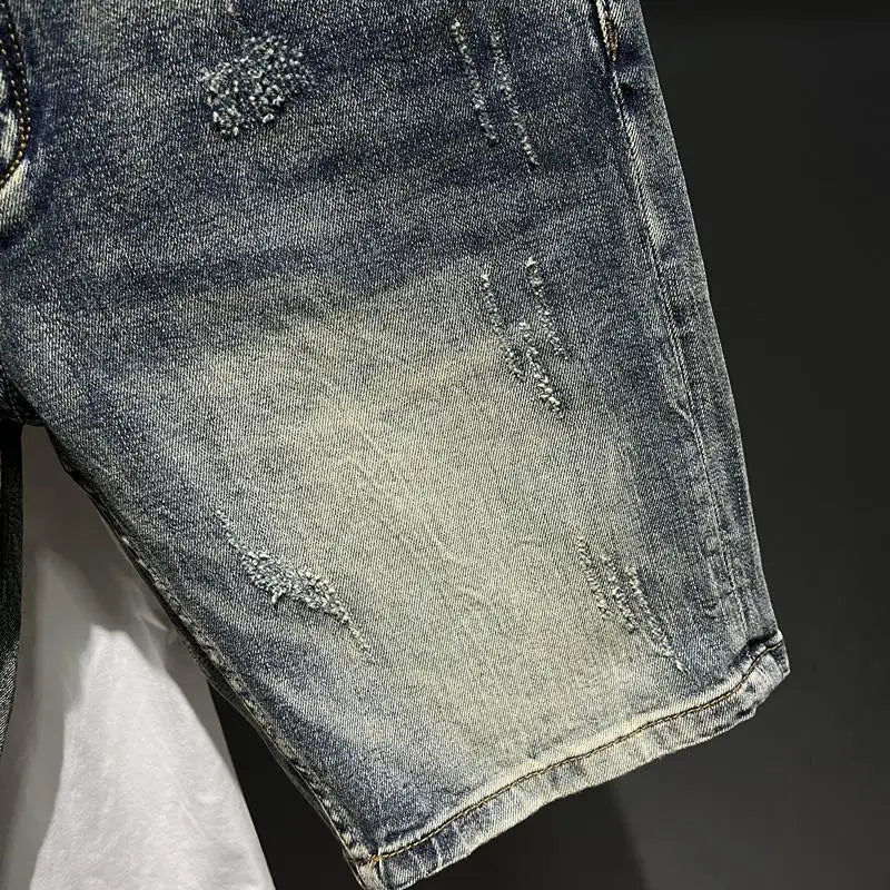 Harajuku Fashion Luxury Clothing Men's Knee-length Shorts Summer Denim Casual Jeans Vintage Washed  High-end Streetwear Shorts