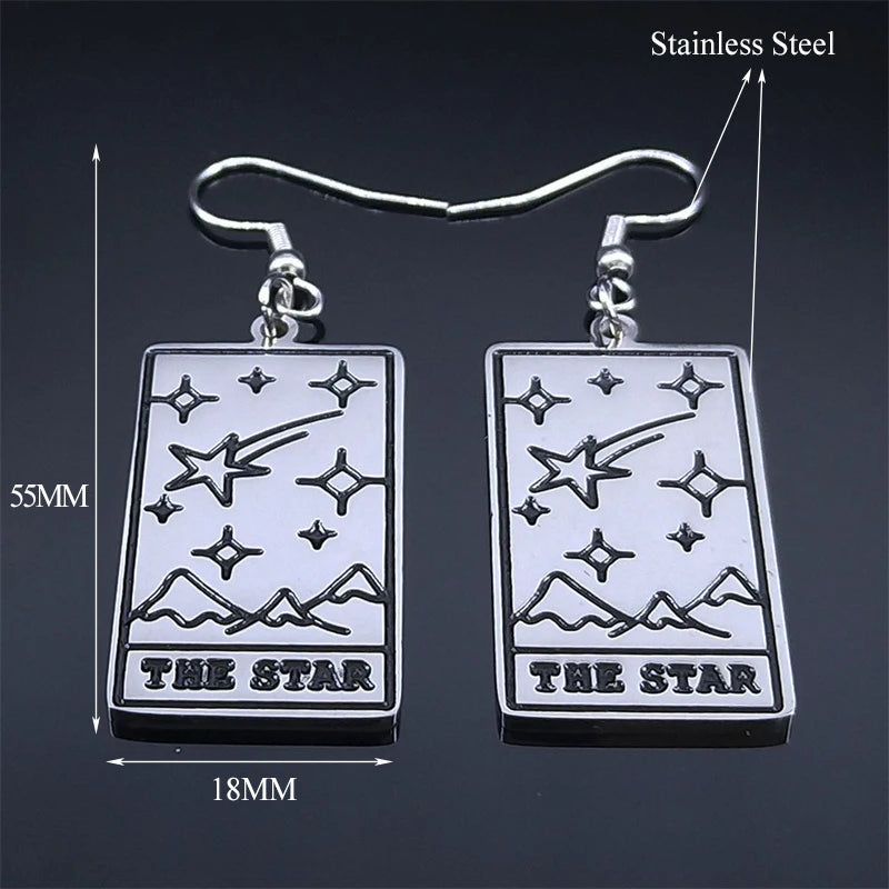 Tarot Card The Star Dangle Earrings Stainless Steel Divination Drop Earring Jewelry boucle d’oreille acier inoxidable 3470