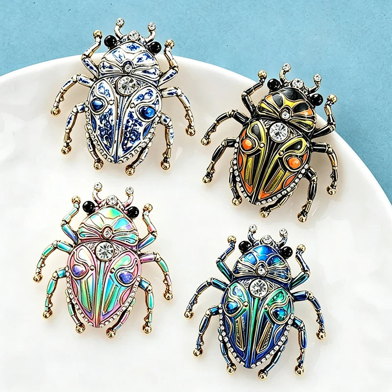 PENDRA Lovely Beetle 4-color Rhinestone Brooch