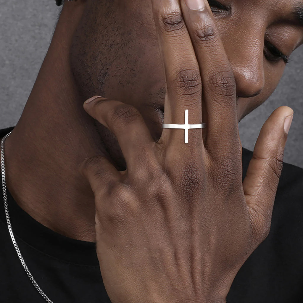 Stainless Steel Open Ring for Men Boys,Simple Cross Ring Men Ring,Classic Faith Jewelry Gifts