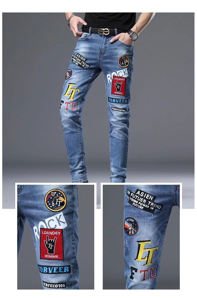 Spring Summer White Hot Drill Ripped Cowboy Korean Style Streetwear Men Washed Luxury Holes Slim Hip-hop Stylish Jeans Trousers