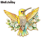 PENDRA Floral Hummingbird Rhinestone Brooch