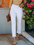 2026 New Fashionable White Straight Tube Pure White Casual Style Zipper Button Closed Jeans, Women's Jeans and Clothing