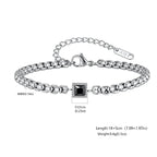 Square Blue Black Stone Bracelet for Men,Adjustable Stainless Steel Box Chain Wristband,Trendy Jewelry Gift for Him Dad