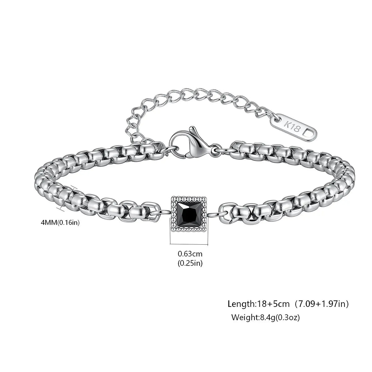 Square Blue Black Stone Bracelet for Men,Adjustable Stainless Steel Box Chain Wristband,Trendy Jewelry Gift for Him Dad