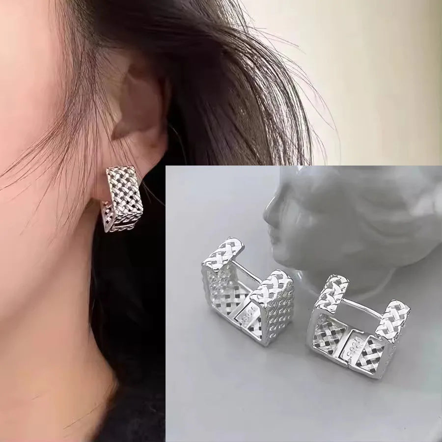 VENTFILLE 925 Sterling Silver Hoop Earring for Women Black Agate Hip Hop Versatile Big Bohemia Punk Jewelry Gift Dropshipping