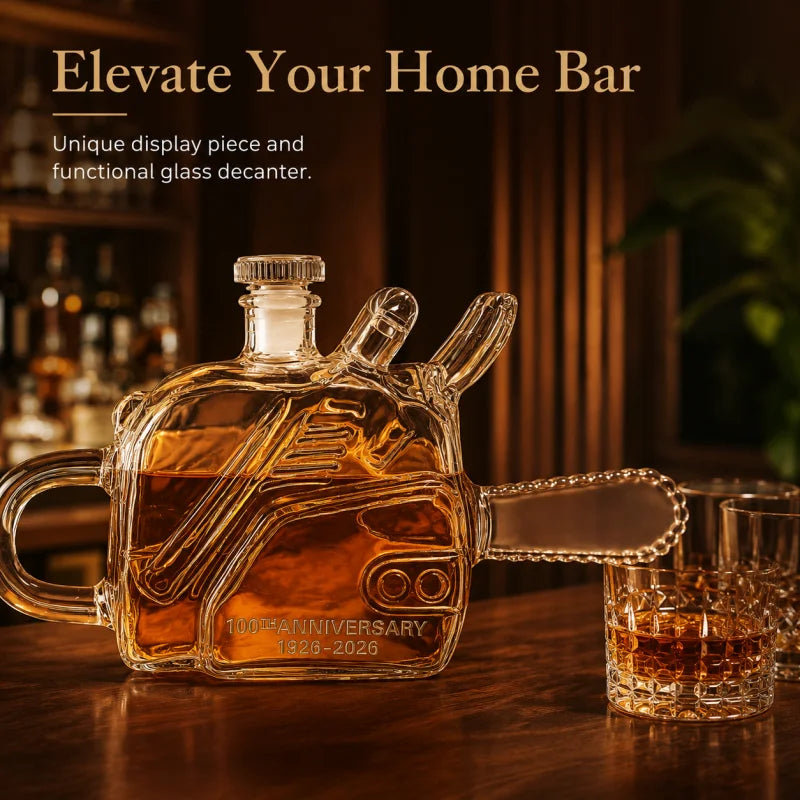 Novelty Glass Chainsaw Decanter for Whiskey Bourbon Spirits Decorative Liquor Bottle with Stopper