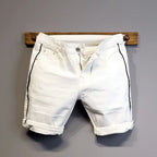 Summer Thin Luxury Designer Slim-Fit Men's Jeans Shorts Boyfriend White Color Striped Street Wear Cotton Casual Short Trousers