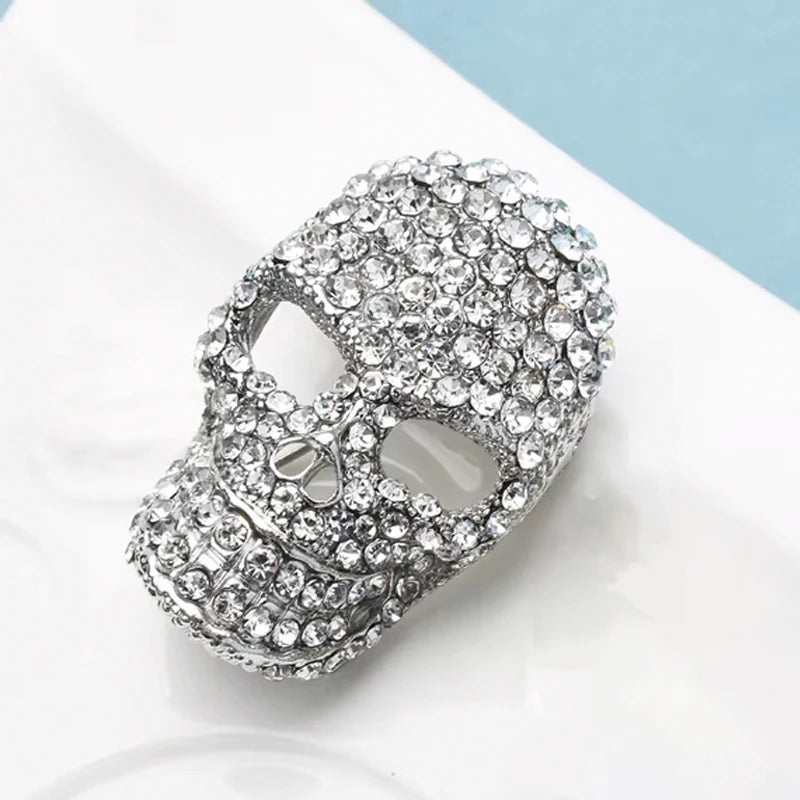 Wuli&baby Sparkling Rhinestone Skull Brooches For Women Unisex 2-color Punk Style Casual Party Brooch Pin Gifts