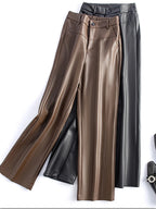 2025 autumn and winter new style leather pants elastic high waisted slim fit commute straight leg pants for women