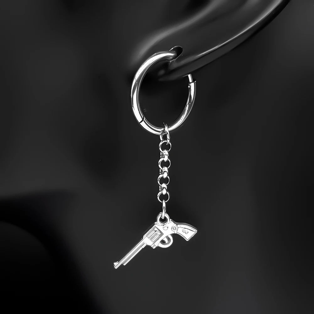 Fashion Revolver Hiphop Earrings For Women Men Stainless Steel Silver Color Punk Gothic Y2K Male Earhoop Party Jewelry Gifts