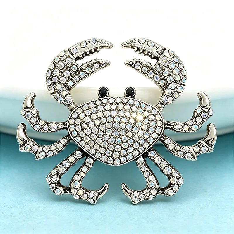 Wuli&baby Cut Crab Brooches For Women Men 2-color Beautiful Rhinestone Animal Party Casual Brooch Gifts