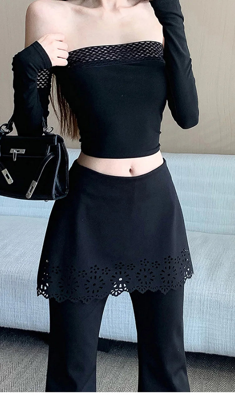 PENDRA Black Micro Flared Pants