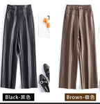2025 autumn and winter new style leather pants elastic high waisted slim fit commute straight leg pants for women