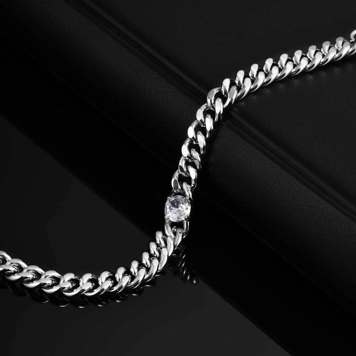 White Zircon Cuban Bracelet for Men Boys,16-21CM Never Fade Curb Chain Links Wristband,Hip Hop Cool Simple Jewelry Gift