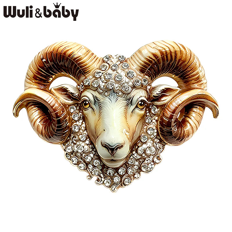 PENDRA Capra Enamel Rhinestone Goat Brooch