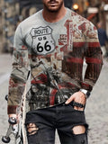 Vintage Motorcycle Print Men's Long Sleeve T-shirt Autumn Daily Head Fashion Men's Top Motorcycle Enthusiast Long Sleeve T-shirt