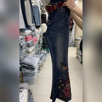 PENDRA Embroidered Denim Flared Ethnic Heavy Industry Hot Diamond Pants