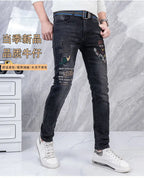Original Brand Men's Clothing Autumn and Winter New Trend Letter Embroidered Jeans Men's Slim Fashion Korean Elastic Trousers