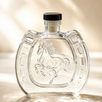 Clear Horseshoe Shaped Liquor Decanter 350ML Embossed Horse Glass Wine Bottle Whisky Container Home Bar Decoration